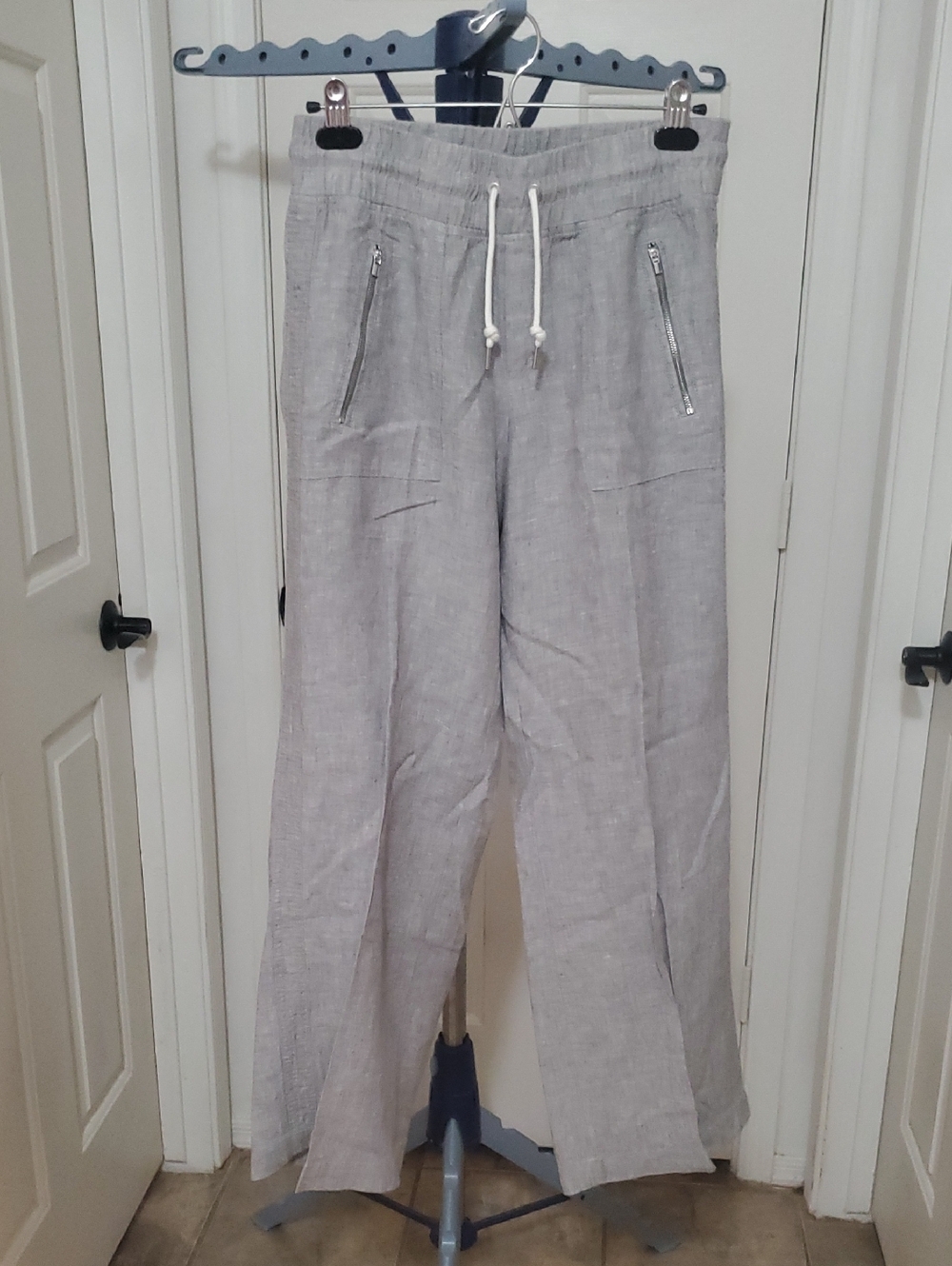Athleta Light Gray Drawstring Linen Joggers